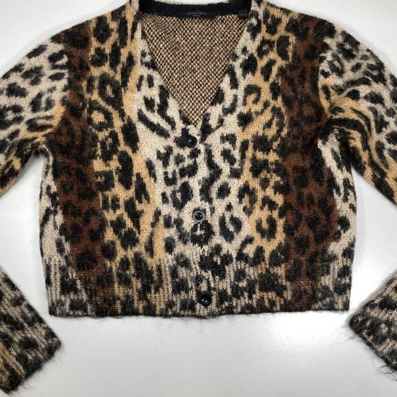AllSaints Women’s Wick Cropped Mohair Cardigan – Leopard Brown – Size S - Picture 4 of 8